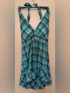 Papaya Teal Plaid Halter Top Sz L